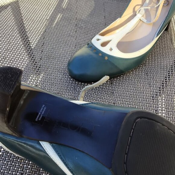 Ann Taylor LOFT Blue/Cream T-Strap MaryJane Pump - Picture 2 of 3